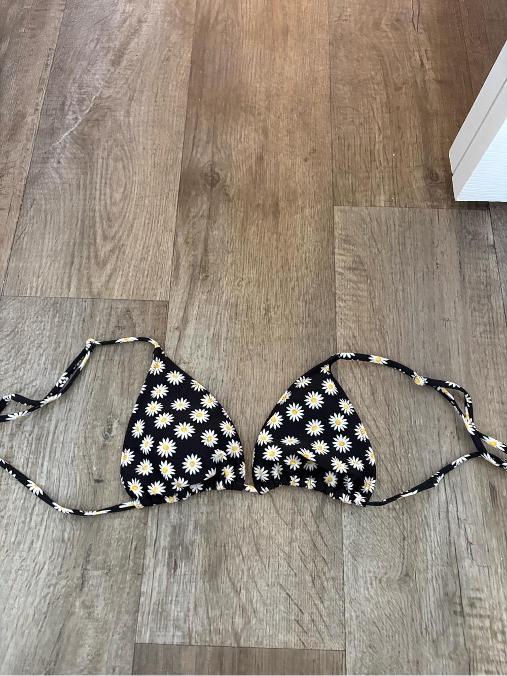Daisy Print Black Triangle Bikini Top